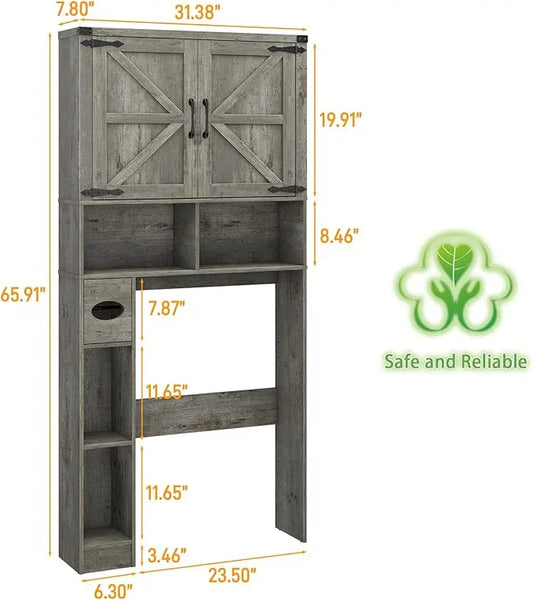Vabches Over The Toilet Storage Cabinet, Farmhouse Storage Cabinet Over Toilet with 2 Barn Doors & Toilet Paper Holder Stand,Home Space-Saving Toilet Rack, for Laundry, Bathroom, Restroom.Grey Oak - ModernBath