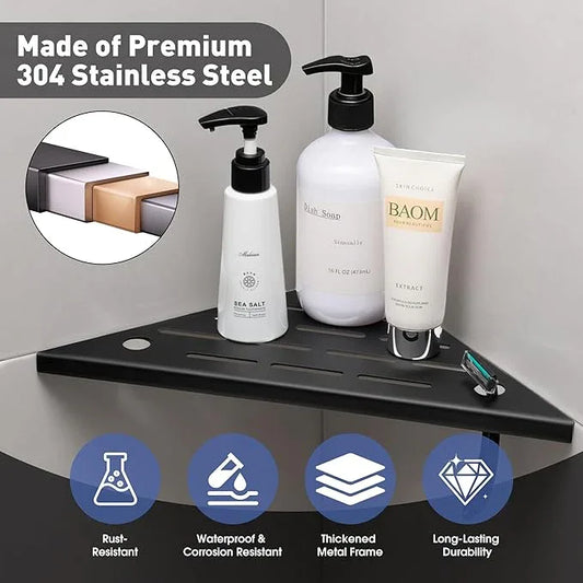 Corner Shower Shelf, 10'' Shower Corner Shelf with Towel Bar & Hooks, 304 Stainless Steel Recessed Bathroom Shelves, No Drilling for Tiled Wall, 2-Pack (Matte Black) - ModernBath