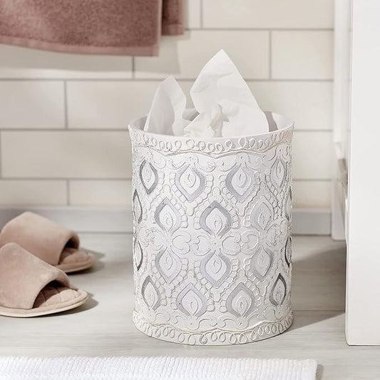 Zahari Home 2pc Monaco Modern Bath Accessories Set Waste Basket & Tissue Box Cover Modern Classic Contemporary Decorative Beautiful Designs Bathroom Decor Set for Home Luxury Bath Set - ModernBath