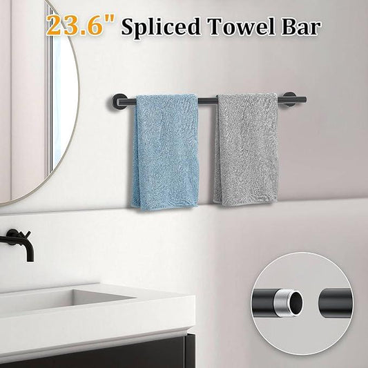 Matte Black Bathroom Hardware Accessories Set 5-Piece Towel Bar Set Includes 23.6in Towel Bar Toilet Paper Holder with Shelf,Towel Holder Set for Bathroom Stainless Steel Wall-Mounted - ModernBath