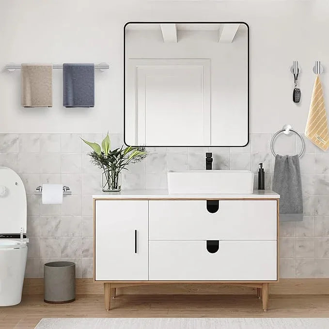 5 Pieces Polished Chrome Round Towel Bar Set Bathroom Hardware Accessories Set Upgraded Toilet Paper Holder Towel Racks Set for Bathroom Stainless Steel Wall Mounted 23.6 in - ModernBath
