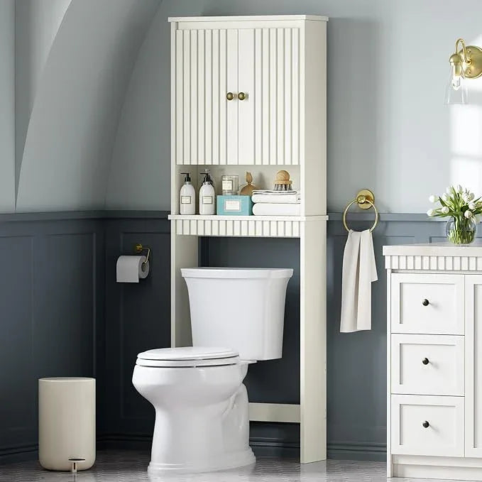 Over The Toilet Storage Cabinet, Over Toilet Storage with Fluted Door, Over The Toilet Storage Bathroom Organizer Bathroom Shelf Over Toilet, Behind Toilet Storage Cabinet Organizer,Cream White - ModernBath