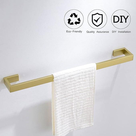 TNOMS Light Gold Towel Bar Set 4 Pieces Bathroom Hardware Set Wall Mounted Stainless Steel,Towel Bar+Towel Holder+Towel Hook+Toilet Paper Holder,23.6 inch - ModernBath