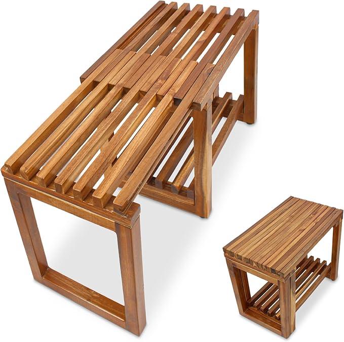 Adjustable Length 29 Inches Shower Stool Bench Chair Waterproof with Storage Shelf for Shaving Legs, Spa, Bath Seat in Bathroom, Inside Shower for Adults Seniors Elderly (Small 29 in) - ModernBath