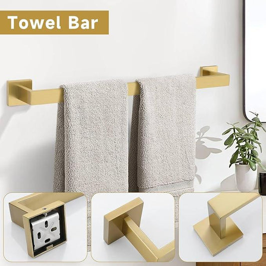 Brushed Gold 5 Pieces Bathroom Hardware Accessories Set Towel Bar Set Towel Holder Racks Set for Bathroom,SUS304 Stainless Steel,Wall Mounted 23.6-Inch - ModernBath