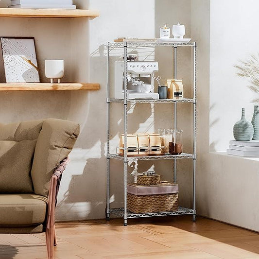 IZEUK 4-Tier Chrome Metal Storage Shelves, Adjustable Wire Shelving Unit Organizer for Kitchen, Bathroom, Home, 1000 lbs, 13.7" D x 23.6" W x 53.4" H - ModernBath