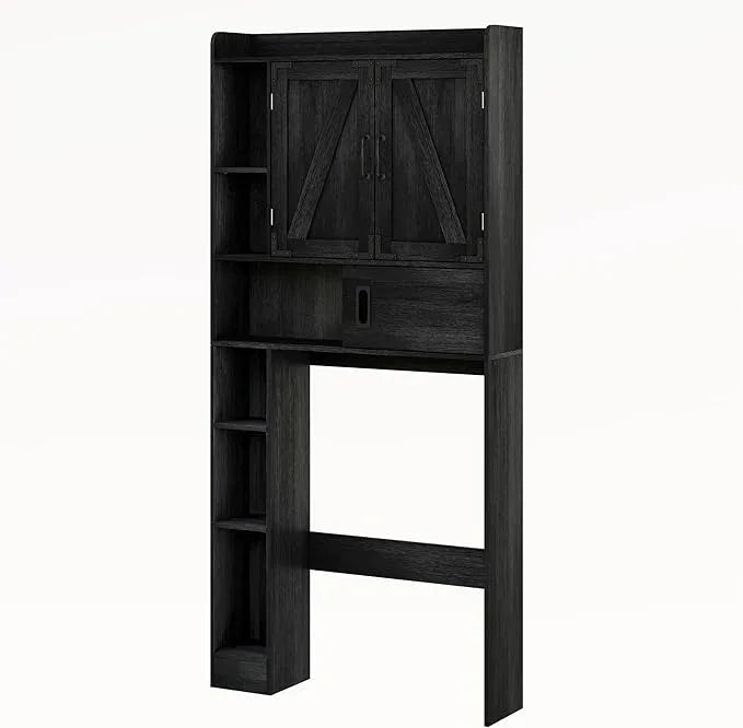 ChooChoo Over The Toilet Storage Cabinet, Farmhouse Bathroom Storage Cabinet with Sliding Door, Over Toilet Storage with Adjustable Shelves, Space-Saving, Black - ModernBath