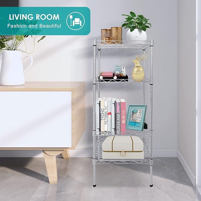 4 Tier Wire Shelving Unit, Height Adjustable Wire Shelves with 264 LBS Capacity, Metal Storage Rack Organizer for Laundry, Kitchen, Bathroom, Pantry, Closet (9.8"D x 13.7"W x 31.5"H, Silver) - ModernBath