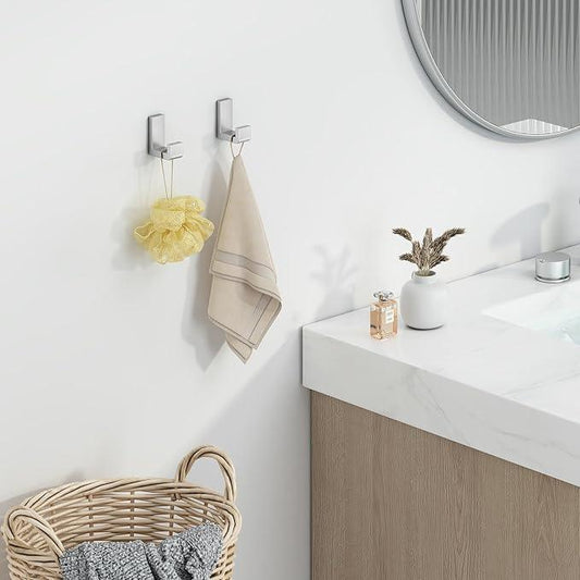Angle Simple Towel Hooks for Bathroom, SUS 304 Stainless Steel Robe Coat Hooks for Wall, Brushed Nickel, 4 Pack - ModernBath