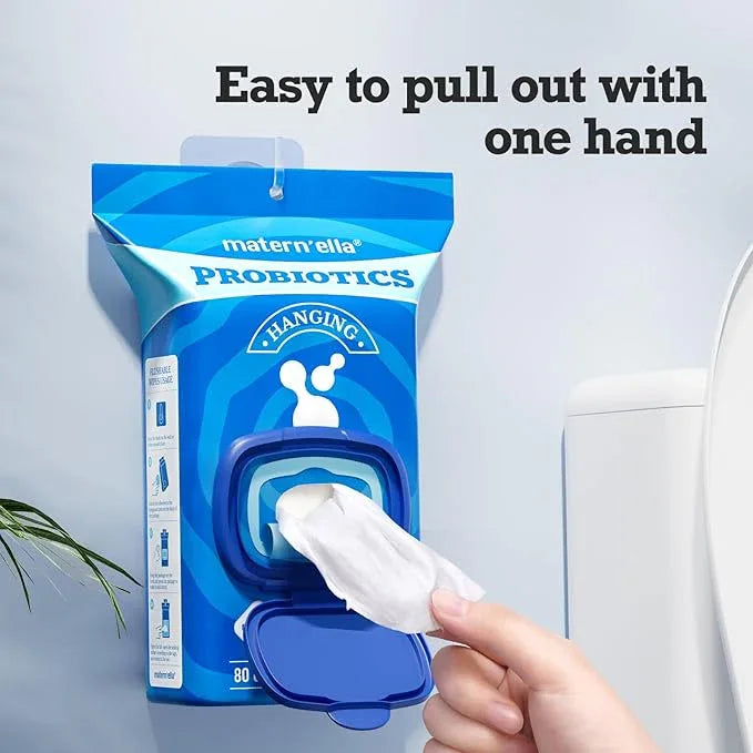 matern'ella Hanging Flushable Wipes Unscented Extra Large Corner-Connected Wet Wipes Adult Plant Based Fibers with Probiotics Alcohol Free Sewer Safe Butt Wipe Travel 3 Packs of 80 Wipes - ModernBath