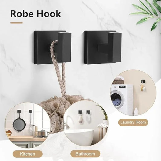 TQKAG 5-Pieces Matte Black Bathroom Hardware Accessories Set 23.6" SUS304 Stainless Steel Towel Bar Set Wall Mounted Square Toilet Paper Holder with Shelf - ModernBath