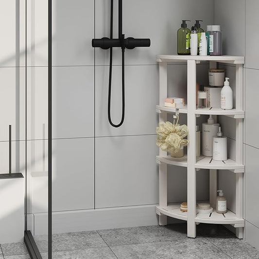 Shower Bench, Corner Shower Stool for Inside Shower and Shaving Legs, Waterproof HDPE Shower Chair Seat with Storage Shelf for Bathroom Non-Slip