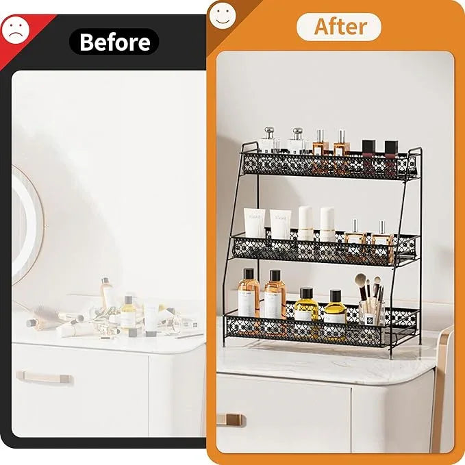 SILUB Vintage 3 Tier Spice Rack Organizer for Kitchen Counter, Bathroom Counter Organizer, 3 Tier Bathroom Counter Organizer for Spices Makeup Perfumes, Retro Countertop Organizer - ModernBath