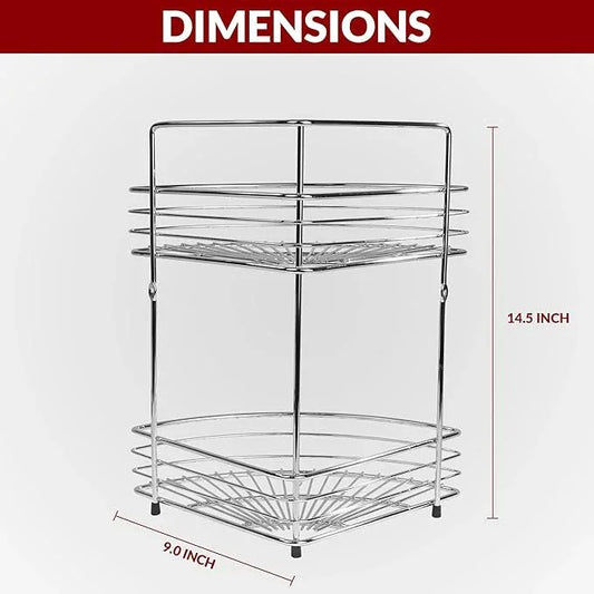 2-Tier Corner Shower Caddy Standing - Sturdy Stainless Steel Bathroom Organizer with 2 Screws and Anchors - Freestanding or Wall-Mounted Caddy - Chrome - ModernBath