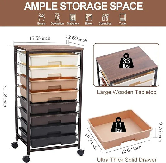 Rolling Storage Cart with Drawers, Rolling Drawer Cart and Wooden Tabletop,Storage Drawer Cart for Living Room,Classroom,Bedroom,Bathroom,Dorm,Office,Brown Gradient - ModernBath