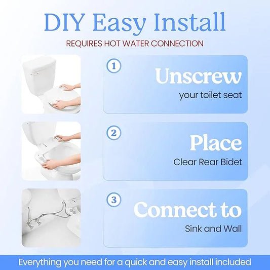 CLEAR REAR Bidet Attachment for Toilet Seat - Non-Electric, Self-Cleaning Dual Nozzle, Adjustable Water Pressure, Rear & Feminine Wash Hygienic Upgrades - Fits Elongated Toilets (Cold & Warm Water) - ModernBath