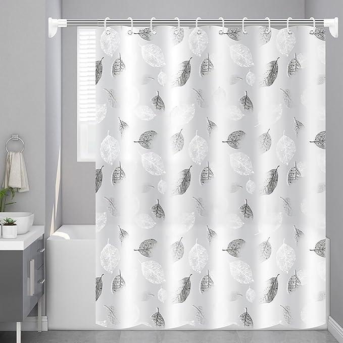 TIKABC Shower Curtain Liner, 4G PEVA Shower Liner, Plastic Waterproof Shower Curtains, with Grommet Holes and 3 Magnetic Weights(Black White Leaves) - ModernBath