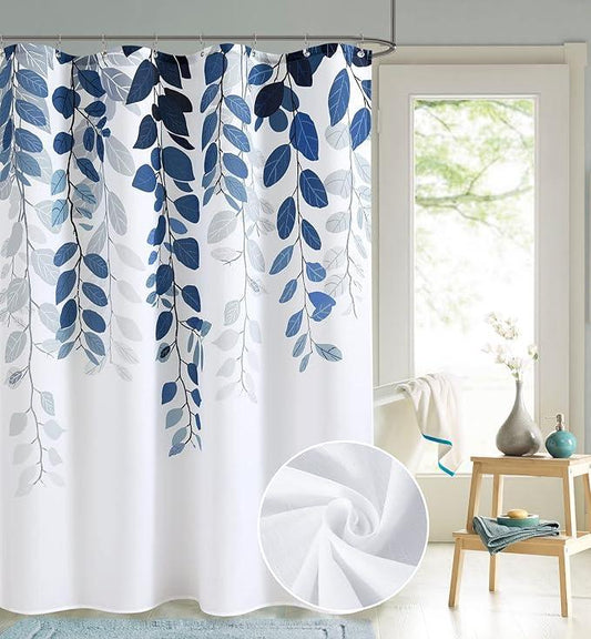 BOODII Blue RV Small Shower Curtain for Bathroom Blue Eucalyptus Shower Curtain Botanical Leaves Narrow Half Navy Vines Bath Decor Spring Country Nature Bathroom Decor 48x72 - ModernBath