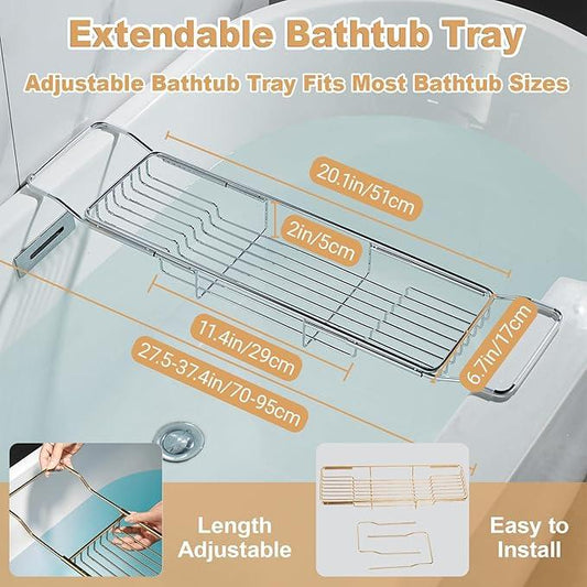 GIYDNEI Stainless Steel Bathtub Caddy Tray, Expandable Bathtub Holder Table, Adjustable Bathroom Tray, Bath Organizer Tub Shelf,Gold,26.8~35.4in - ModernBath