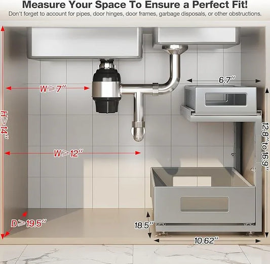 2 Pack 18.5IN-Depth Under Sink Organizer With Next-Gen Ball-Bearing Slides,2-Tier Pull Out Cabinet Storage,Height Adjustable Drawer Shelf for Bathroom,Kitchen,Laundry,Cabinet,Pantry-Gun Gray - ModernBath