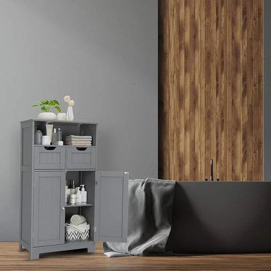 GLACER Multifunctional Floor Cabinet, Bathroom Cabinet with Removable Drawers and Adjustable Shelf for Bathroom, Living Room, Kitchen or Entryway, 24 x 12 x 43 inches (Grey) - ModernBath