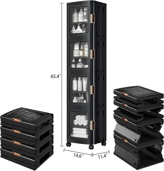 VECELO 4-Tier Tall Narrow Storage Cabinet with Movable Wheels, Adjustable Shelves, Anti-Tip, Slim, for Small Space, Bathroom, Kitchen, Laundry, Black - ModernBath