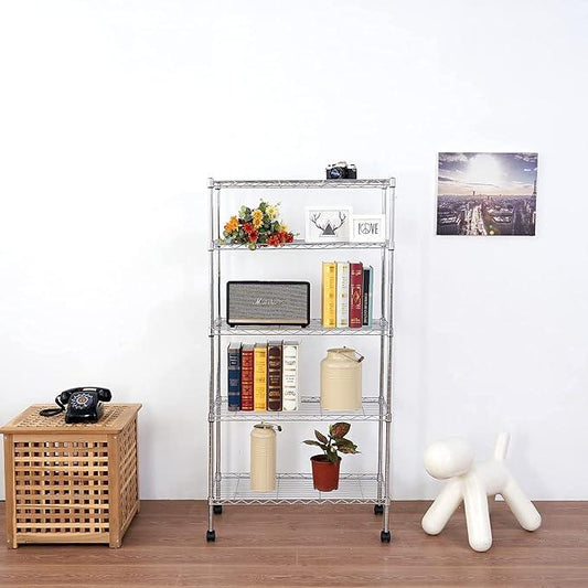 Displays By Jack 5 Tier Heavy Duty Wire Shelving Unit Storage Rack for Products Plant Pantry, Garage, Laundry Racks Durable Shelf Organizer Shelves Stand 14" W x 30" L x 60" H, Chrome - ModernBath