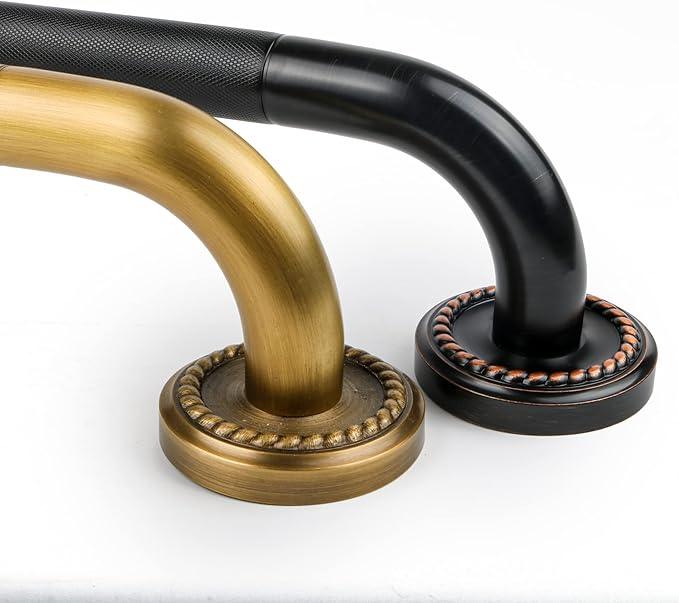 2 Pack 20 Inch Bronze Shower Grab Bar Matte Black, Munzong Antique Brass Bathroom Grab Bar w/Anti-Slip Knurled Grip, Bathroom Balance Bar, Safety Handrail Support, Injury Elderly Senior Assist Handle - ModernBath