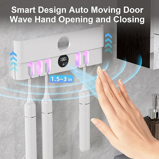 Electric Toothbrush Holder and Cleaner Auto Cleaning and Drying Toothbrushs in Circle Wall Mounted for Bathroom Accessory Auto Open/Close Cover Rechargeable Home Gadgets - ModernBath