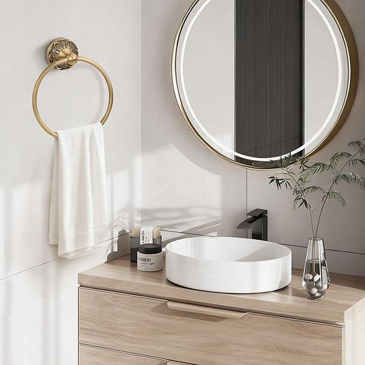 Brass Bathroom Accessory Set, Antique Brass Toilet Paper Holder Towel Ring Hook, Towel Hook Robe Toilet Paper Roll Holder, Rustic Towel Rack Bar Hardware Set Farmhouse Wall Mounted(4 Pieces) - ModernBath