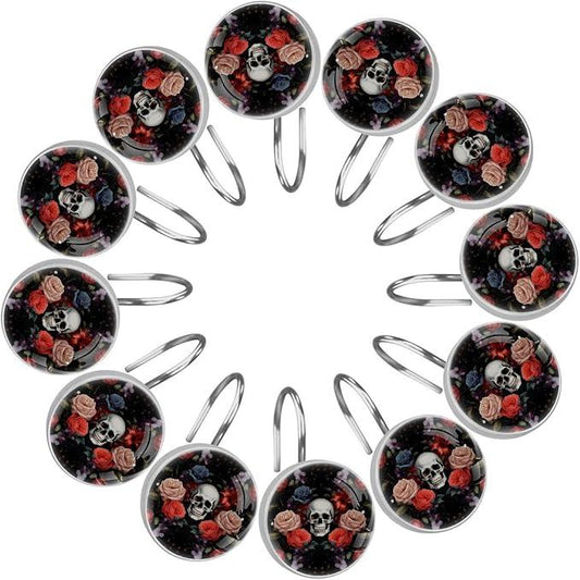 FVQL Shower Curtain Hooks Decorative, Set of 12, Christmas Halloween, Skull Shower Curtain Rings - ModernBath