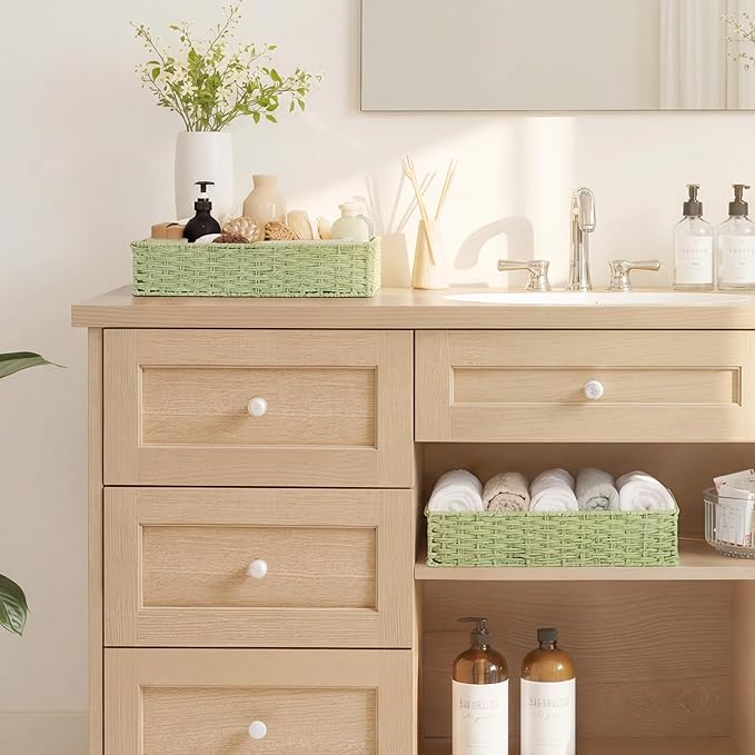 StorageWorks Bathroom Vanity Tray for Countertop, Bathroom Counter Tray for Decorative, Toilet Paper Baskets, Green, Larger, 2 Pack