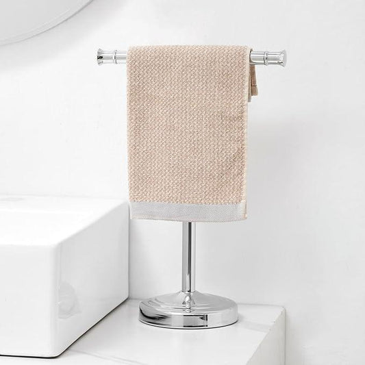 RUMOSE 13 Inch Polished Chrome Towel Stand Hand Towel Holder Bathroom Kitchen Vanity Countertop T-Shape Towel Rack Free Standing Stainless Steel Towel Bar Towel Ring - ModernBath