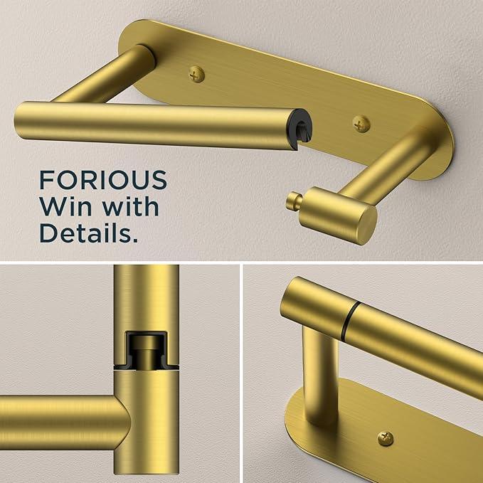FORIOUS Toilet Paper Holder, Adhesive or Screw Wall Mount Pivoting Tissue Roll Holder for Bathroom, Stainless Steel Rustproof Self Adhesive Toilet Paper Roll Dispenser no Drilling, Brushed Gold - ModernBath
