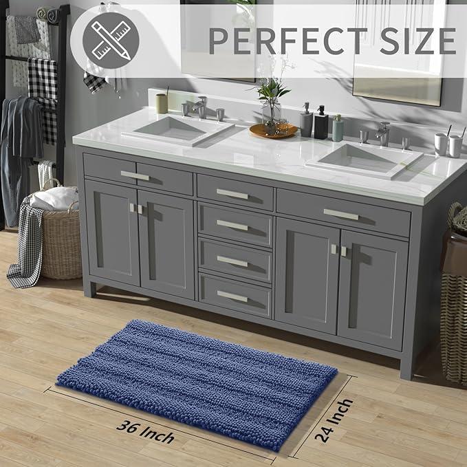 Yimobra Bathroom Rug Mat 36 x 24, Non Slip and Super Absorbent Bath Mat,Machine Washable Quick Dry,Ultra Plush Chenille Shower Rugs for Bathroom Floor Sink Tub and Shower Outside,Navy Blue - ModernBath