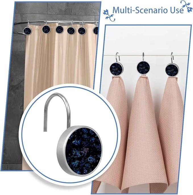 FVQL Shower Curtain Hooks Decorative, Set of 12, Stainless Steel Shower Curtain Rings, Colorful Pattern Fish Animal - ModernBath