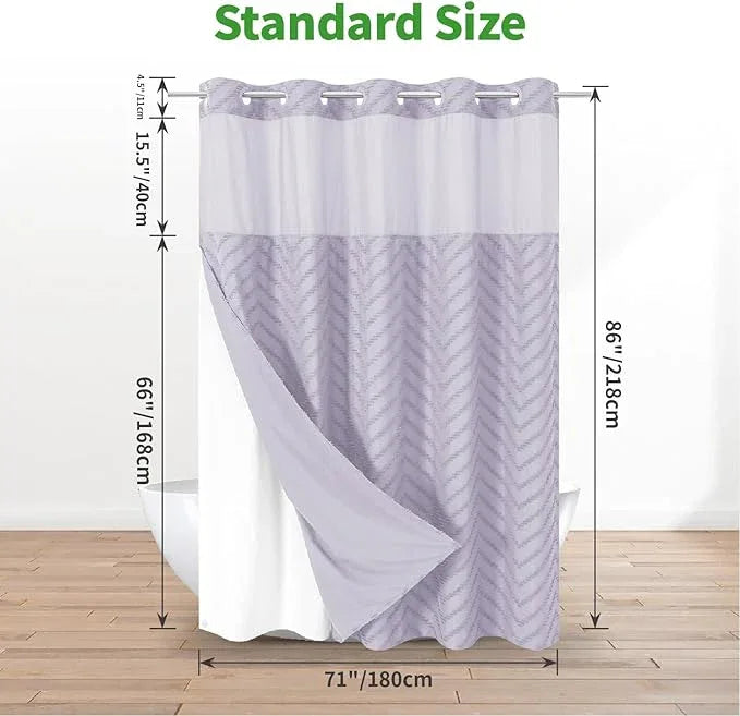 eachope Extra Long No Hook Boho Farmhouse Shower Curtain with Snap-in Fabric Liner set-71Wx86H(84H),Tufted Chevron Striped Hotel Grade Cloth Shower Curtains for Bathroom,Water Repellent,Lavender - ModernBath
