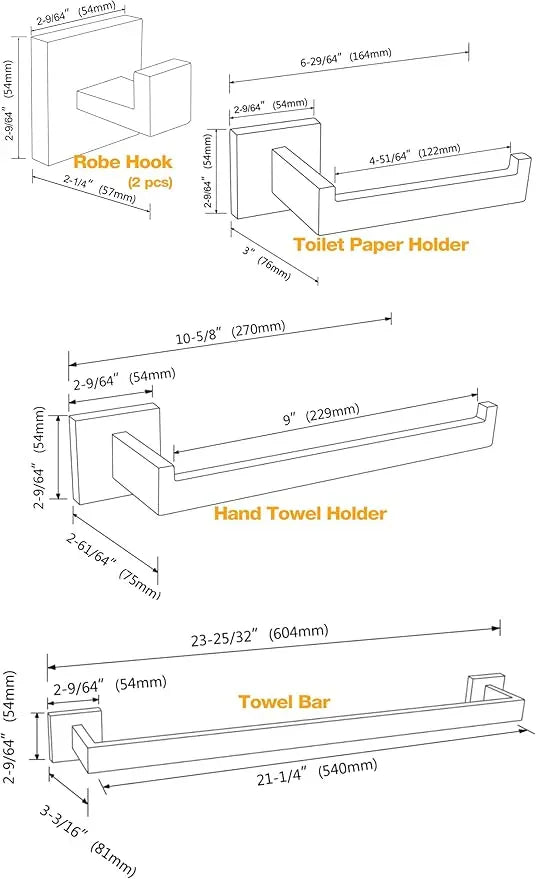 TRUSTMI Bathroom Hardware Accessories Set 5-Piece Square Towel Bar Assembly Stainless Steel Wall Mounted, White - ModernBath