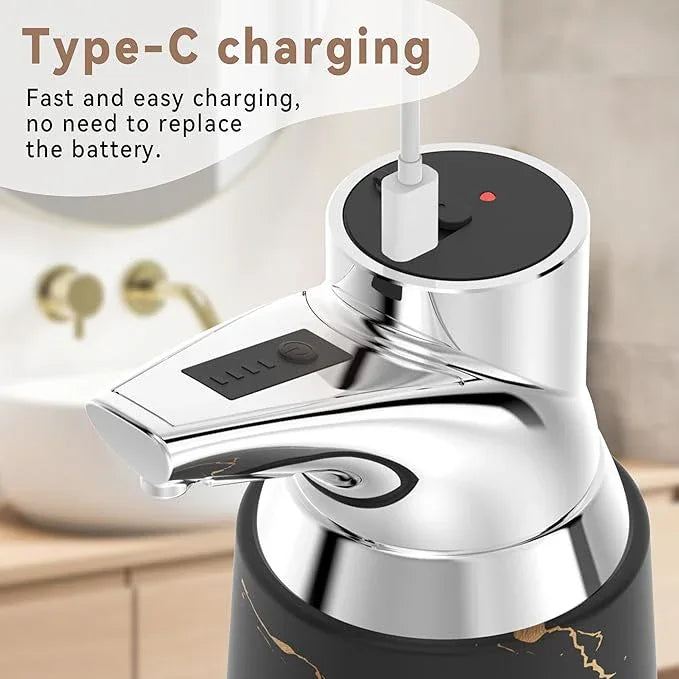 Greatmay Adjustable Automatic Soap Dispenser Touchless, Ceramic Material,4 Adjustable Levels, Type-c Rechargeable Operated Sensor Liquid Soap Pump,Touch-Free Hand Sanitizer Dispenser - ModernBath