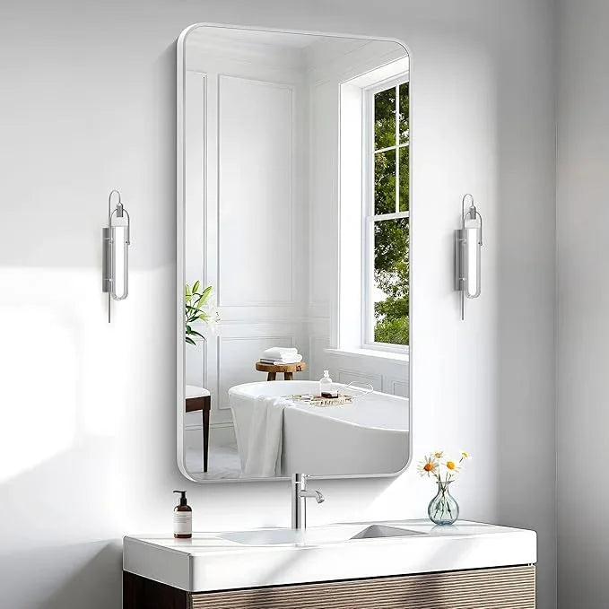 BONEWEI Silver Bathroom Mirror,24x48 inch Wall Mirror for Bathroom Wall Mounted,Rectangle Mirror for Bathroom Over Sink,Modern Frame Round Corner for Living Room,Bedroom Entryway,Horizontal/Vertical - ModernBath