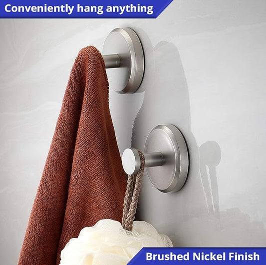 HOME SO Suction Cup Hooks for Shower, Bathroom, Kitchen, Glass Door, Mirror, Tile – Loofah, Towel, Coat, Bath Robe for Hanging up to 15 lbs – Polished Matte Chrome, Brushed Nickel (2-pack)