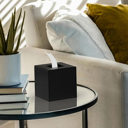 HIIMIEI Tissue Box Cover, Acrylic Tissue Holder Napkin Dispenser for Home Office Restaurant Desk Decor, Black Square 5.4x5.4x5.4'' - ModernBath