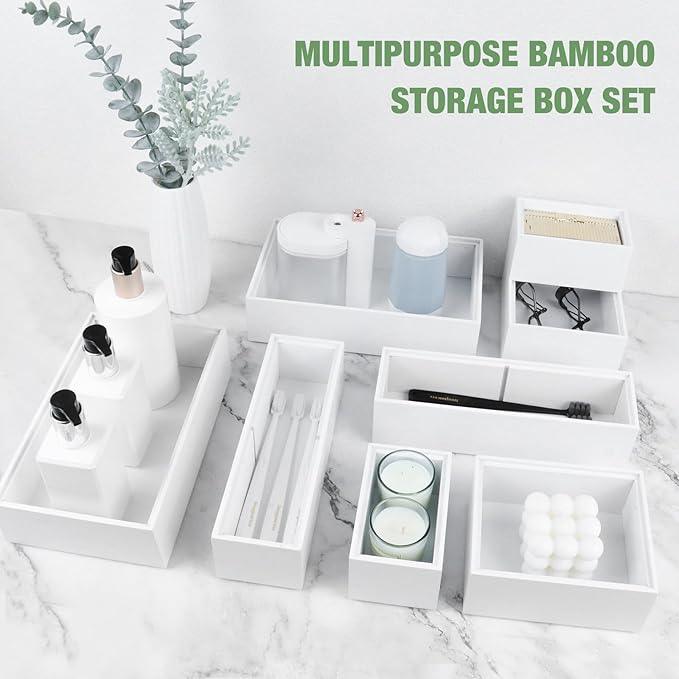 Bamboo Drawer Organizer Set, 8 PCS Multi-Use Wood Drawer Storage Boxes, Junk Drawer Organizer Divider Bins for Kitchen, Bathroom, Office Desk, Makeup, Jewelry, Utensils - ModernBath
