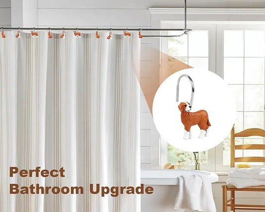 Ruvenis Dog Shower Curtain Hooks Set of 12, Hand-Painted Resin Animal Hooks for Dog Themed Shower Curtain and Bathroom Decor, Rust-Resistant Metal Hooks, Cabin Bathroom Accessories - ModernBath