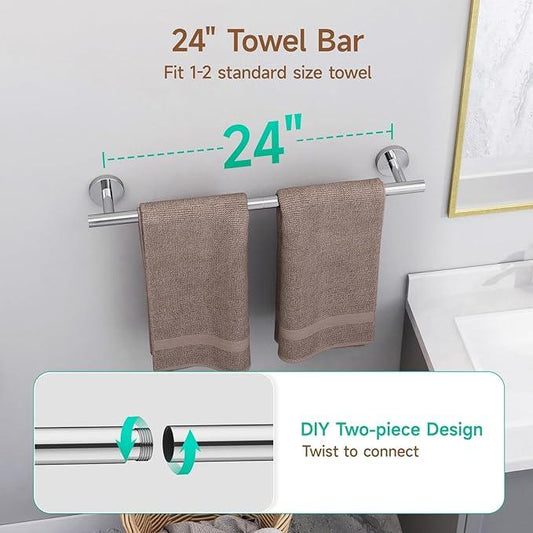 USHOWER Polished Chrome Bathroom Accessories Set, 24-Inch Towel Bar Set Wall Mounted, Durable SUS304 Stainless Steel Bathroom Hardware Set, 4-Piece - ModernBath
