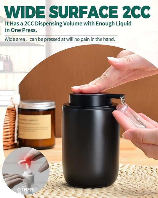 BosilunLife Lotion Pump Dispenser - Matte Black Soap Dispenser Bathroom Ceramic Dish Liquid Soap Dispenser for Kitchen, Bathroom Countertop Soap Dispensers