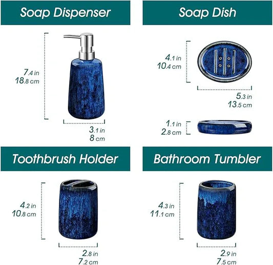 vancasso Blue Bathroom Accessories Set, Ceramic Soap Dispenser and Toothbrush Holder Sets, Stoneware 4 Pcs Bathroom Sink Set for Modern Home Decor, Series Starry - ModernBath