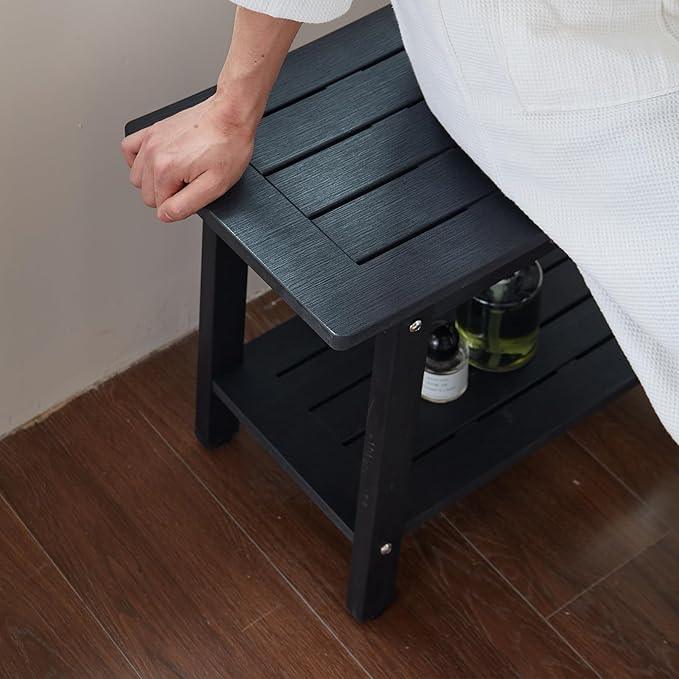 Large HDPS Shower Stool, Shower Bench for Inside to Sit On, Waterproof Bathroom Chair Seat for Shaving Legs, Foot Rest Stool with Storage Shelf, Non-Slip & No Maintenance, Black - ModernBath