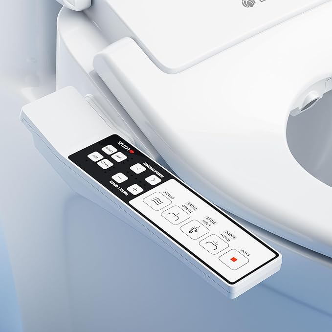 Lotus Bidet Seat ATS-850 Elongated | Slim Heated Toilet Seat with Adjustable Warm Water Wash, Side Control Panel, Stainless Steel Nozzle, Warm Air Dryer, Night Light, Child Mode, Easy Installation
