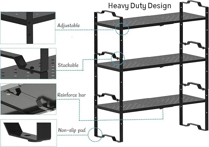 Jojocross Expandable Shelf for Cabinet Organizer Adjustable Stackable Spice Rack at Kitchen and Bathroom More, Counter Countertop Cupboard Organization Pantry Storage (1 Pack/Black, Large) - ModernBath